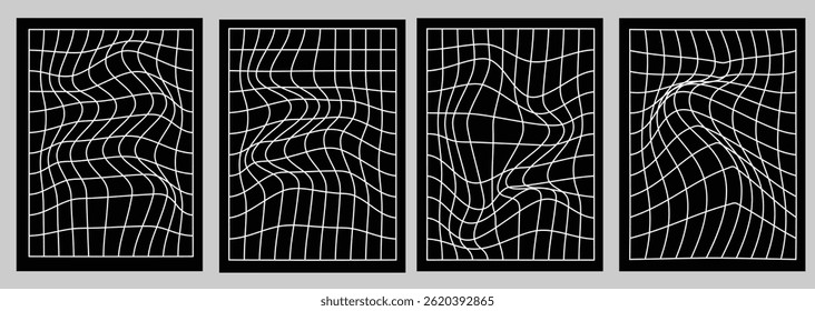 Monochrome Gitter Abstrakte Illusion Poster Design Moderne schwarz-weiße Vektorhintergrund mit optischen Kunstlinien und geometrischen Formen Perfekt für Ausdrucke, Covers, Anzeigen, Social Media und Branding