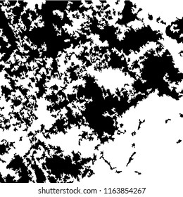 Monochrome Grunge Background. Abstract Black and White Texture with Scratched Lines, Spots and Blobs for Print, Card, Banner. Vintage Rough Halftone Pattern with Different Elements.