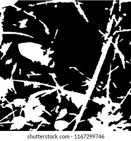 Monochrome Grunge Background. Abstract Black and White Texture with Scratched Lines, Spots and Blobs for Card, Print, Mobile Applications. Trendy Rough Halftone Background with Different Elements.