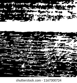 Monochrome Grunge Background. Abstract Black and White Texture with Scratched Lines, Spots and Blobs for Print, Card, Banner. Vintage Rough Halftone Pattern with Different Elements.