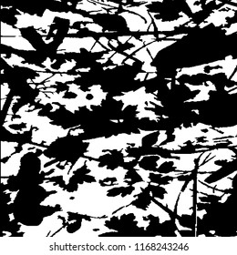 Monochrome Grunge Background. Abstract Black and White Texture with Scratched Lines, Spots and Blobs for Banner, Card, Wallpaper. Trendy Rough Halftone Pattern with Different Elements.