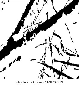 Monochrome Grunge Background. Abstract Black and White Texture with Scratched Lines, Spots and Blobs for Print, Card, Banner. Retro Rough Halftone Pattern with Different Elements.
