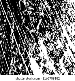Monochrome Grunge Background. Abstract Black and White Texture with Scratched Lines, Spots and Blobs for Web Applications, Banner, Card. Trendy Rough Halftone Background with Different Elements.
