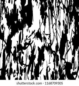 Monochrome Grunge Background. Abstract Black and White Texture with Scratched Lines, Spots and Blobs for Card, Print, Mobile Applications. Retro Rough Halftone Pattern with Different Elements.
