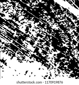 Monochrome Grunge Background. Abstract Black and White Texture with Scratched Lines, Spots and Blobs for Web Applications, Wallpaper, Print. Trendy Rough Halftone Pattern with Different Elements.