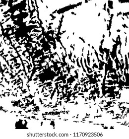 Monochrome Grunge Background. Abstract Black and White Texture with Scratched Lines, Spots and Blobs for Card, Print, Mobile Applications. Modern Rough Halftone Pattern with Different Elements.