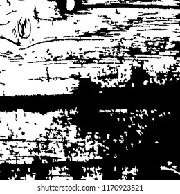 Monochrome Grunge Background. Abstract Black and White Texture with Scratched Lines, Spots and Blobs for Wallpaper, Print, Card. Trendy Rough Halftone Background with Different Elements.