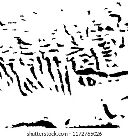 Monochrome Grunge Background. Abstract Black and White Texture with Scratched Lines, Spots and Blobs for Banner, Card, Wallpaper. Retro Rough Halftone Background with Different Elements.