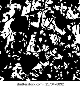 Monochrome Grunge Background. Abstract Black and White Texture with Scratched Lines, Spots and Blobs for Web Applications, Wallpaper, Print. Vintage Rough Halftone Background with Different Elements.