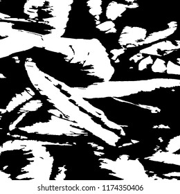 Monochrome Grunge Background. Abstract Black and White Texture with Scratched Lines, Spots and Blobs for Web Applications, Wallpaper, Print. Retro Rough Halftone Pattern with Different Elements.