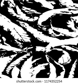 Monochrome Grunge Background. Abstract Black and White Texture with Scratched Lines, Spots and Blobs for Wallpaper, Print, Card. Retro Rough Halftone Background with Different Elements.