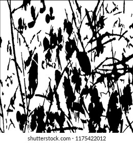 Monochrome Grunge Background. Abstract Black and White Texture with Scratched Lines, Spots and Blobs for Card, Print, Mobile Applications. Trendy Rough Halftone Pattern with Different Elements.