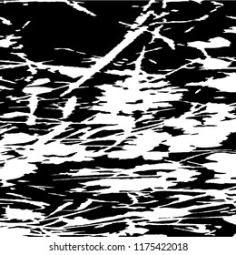 Monochrome Grunge Background. Abstract Black and White Texture with Scratched Lines, Spots and Blobs for Web Applications, Banner, Card. Retro Rough Halftone Background with Different Elements.