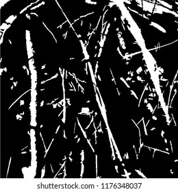 Monochrome Grunge Background. Abstract Black and White Texture with Scratched Lines, Spots and Blobs for Web Applications, Wallpaper, Print. Modern Rough Halftone Background with Different Elements.