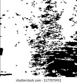 Monochrome Grunge Background. Abstract Black and White Texture with Scratched Lines, Spots and Blobs for Print, Card, Banner. Retro Rough Halftone Pattern with Different Elements.