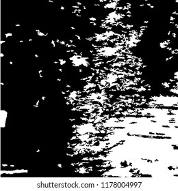 Monochrome Grunge Background. Abstract Black and White Texture with Scratched Lines, Spots and Blobs for Wallpaper, Print, Card. Trendy Rough Halftone Pattern with Different Elements.