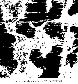 Monochrome Grunge Background. Abstract Black and White Texture with Scratched Lines, Spots and Blobs for Banner, Card, Wallpaper. Retro Rough Halftone Background with Different Elements.