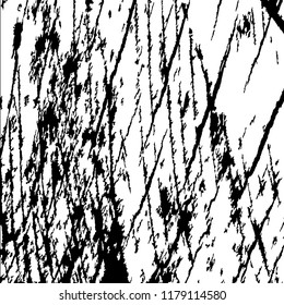 Monochrome Grunge Background. Abstract Black and White Texture with Scratched Lines, Spots and Blobs for Web Applications, Banner, Card. Vintage Rough Halftone Background with Different Elements.