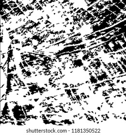 Monochrome Grunge Background. Abstract Black and White Texture with Scratched Lines, Spots and Blobs for Card, Print, Mobile Applications. Vintage Rough Halftone Background with Different Elements.