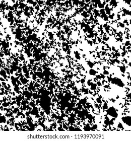 Monochrome Grunge Background. Abstract Black and White Texture with Scratched Lines, Spots and Blobs for Web Applications, Banner, Card. Trendy Rough Halftone Pattern with Different Elements.