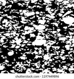 Monochrome Grunge Background. Abstract Black and White Texture with Scratched Lines, Spots and Blobs for Wallpaper, Print, Card. Vintage Rough Halftone Pattern with Different Elements.