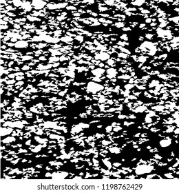 Monochrome Grunge Background. Abstract Black and White Texture with Scratched Lines, Spots and Blobs for Web Applications, Banner, Card. Modern Rough Halftone Background with Different Elements.