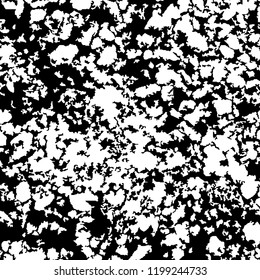 Monochrome Grunge Background. Abstract Black and White Texture with Scratched Lines, Spots and Blobs for Print, Card, Banner. Vintage Rough Halftone Pattern with Different Elements.