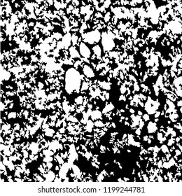 Monochrome Grunge Background. Abstract Black and White Texture with Scratched Lines, Spots and Blobs for Banner, Card, Wallpaper. Retro Rough Halftone Background with Different Elements.