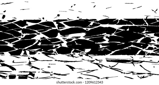 Monochrome Grunge Background. Abstract Black and White Texture with Scratched Lines, Spots and Blobs for Web Applications, Banner, Card. Retro Rough Halftone Pattern with Different Elements.