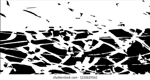 Monochrome Grunge Background. Abstract Black and White Texture with Scratched Lines, Spots and Blobs for Web Applications, Banner, Card. Retro Rough Halftone Pattern with Different Elements.