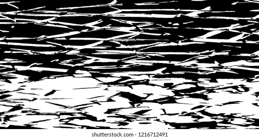 Monochrome Grunge Background. Abstract Black and White Texture with Scratched Lines, Spots and Blobs for Web Applications, Wallpaper, Print. Retro Rough Halftone Pattern with Different Elements.
