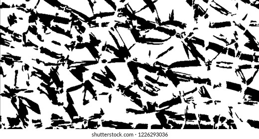 Monochrome Grunge Background. Abstract Black and White Texture with Scratched Lines, Spots and Blobs for Card, Print, Mobile Applications. Modern Rough Halftone Background with Different Elements.