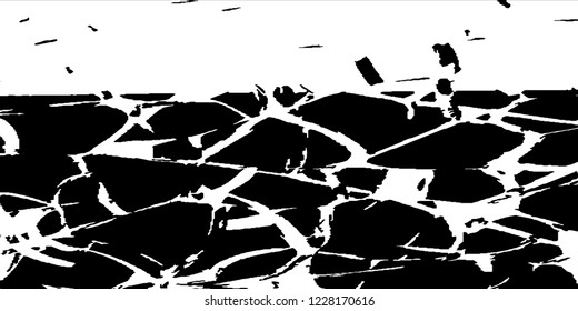 Monochrome Grunge Background. Abstract Black and White Texture with Scratched Lines, Spots and Blobs for Wallpaper, Print, Card. Trendy Rough Halftone Pattern with Different Elements.