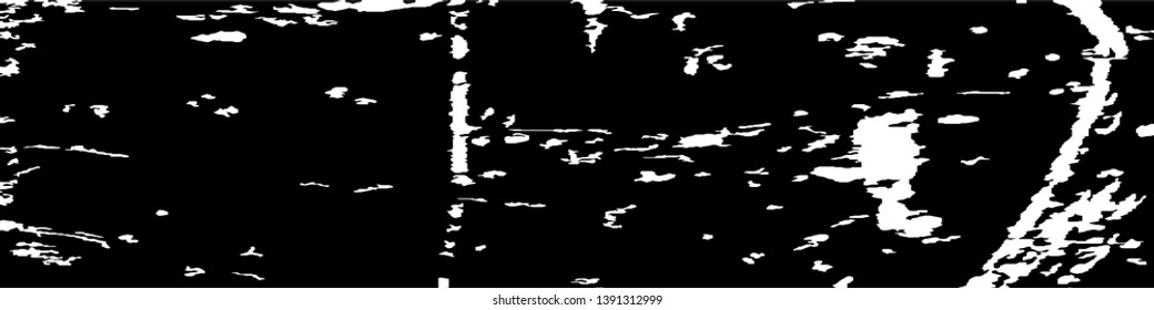Monochrome Grunge Background. Abstract Black and White Texture with Scratched Lines, Spots and Blobs for Web Applications, Banner, Card. Trendy Rough Halftone Background with Different Elements.
