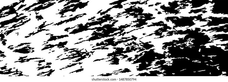 Monochrome Grunge Background. Abstract Black and White Texture with Scratched Lines, Spots and Blobs for Print, Card, Banner. Retro Rough Halftone Background with Different Elements.