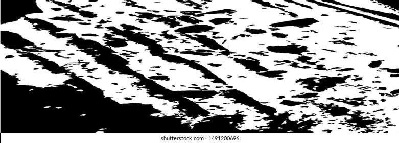 Monochrome Grunge Background. Abstract Black and White Texture with Scratched Lines, Spots and Blobs for Web Applications, Wallpaper, Print. Trendy Rough Halftone Background with Different Elements.