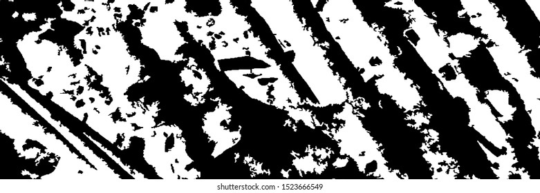 Monochrome Grunge Background. Abstract Black and White Texture with Scratched Lines, Spots and Blobs for Web Applications, Banner, Card. Retro Rough Halftone Background with Different Elements.