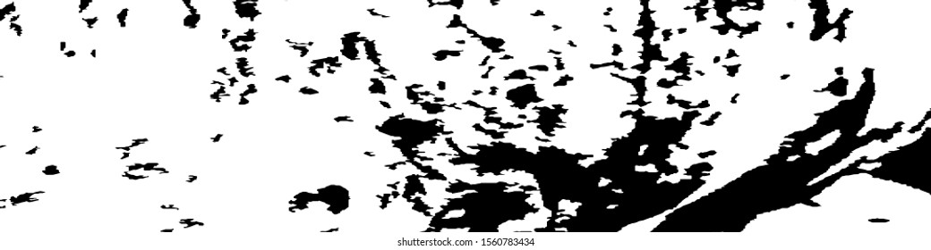 Monochrome Grunge Background. Abstract Black and White Texture with Scratched Lines, Spots and Blobs for Print, Card, Banner. Trendy Rough Halftone Background with Different Elements.