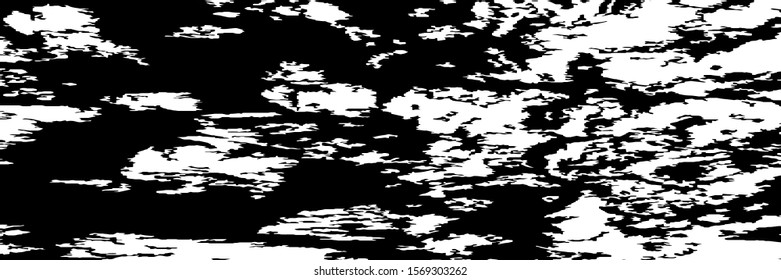 Monochrome Grunge Background. Abstract Black and White Texture with Scratched Lines, Spots and Blobs for Print, Card, Banner. Trendy Rough Halftone Pattern with Different Elements.