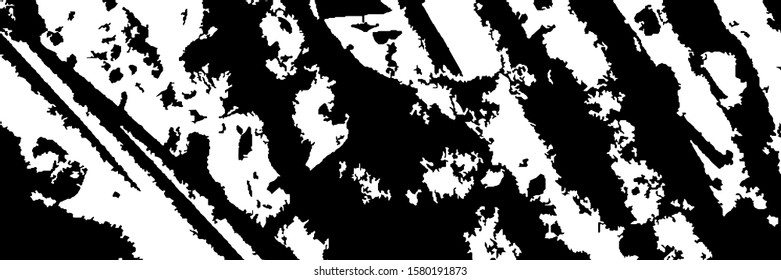 Monochrome Grunge Background. Abstract Black and White Texture with Scratched Lines, Spots and Blobs for Print, Card, Banner. Trendy Rough Halftone Background with Different Elements.