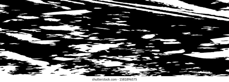 Monochrome Grunge Background. Abstract Black and White Texture with Scratched Lines, Spots and Blobs for Print, Card, Banner. Trendy Rough Halftone Background with Different Elements.