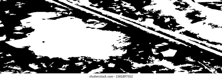 Monochrome Grunge Background. Abstract Black and White Texture with Scratched Lines, Spots and Blobs for Banner, Card, Wallpaper. Retro Rough Halftone Background with Different Elements.