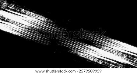 Monochrome Grunge Background. Abstract Black and White Texture with Scratched Lines, Spots and Blobs for Banner, Card, Wallpaper. Trendy Rough Halftone Pattern with Different Elemen
