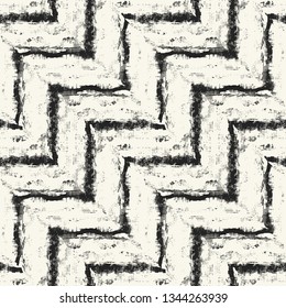 Monochrome Grunge Diagonal Chevron Textured Distressed Background. Seamless Pattern.