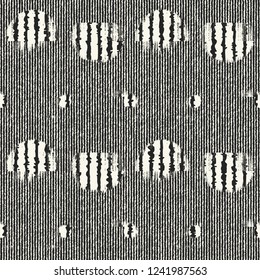 Monochrome Grunge Dots Variegated Stroke Textured Background. Seamless Pattern.