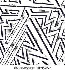Monochrome grunge geometric seamless pattern (vector eps 10)