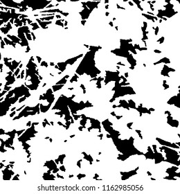 Monochrome Grunge Pattern. Abstract Black and White Texture with Scratched Lines, Spots and Blobs for Banner, Card, Wallpaper. Vintage Rough Halftone Pattern with Different Elements.
