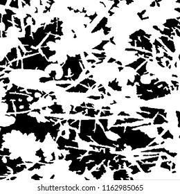 Monochrome Grunge Pattern. Abstract Black and White Texture with Scratched Lines, Spots and Blobs for Banner, Card, Wallpaper. Trendy Rough Halftone Background with Different Elements.