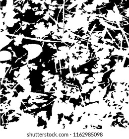 Monochrome Grunge Pattern. Abstract Black and White Texture with Scratched Lines, Spots and Blobs for Web Applications, Banner, Card. Vintage Rough Halftone Background with Different Elements.