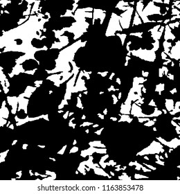 Monochrome Grunge Pattern. Abstract Black and White Texture with Scratched Lines, Spots and Blobs for Web Applications, Banner, Card. Retro Rough Halftone Background with Different Elements.